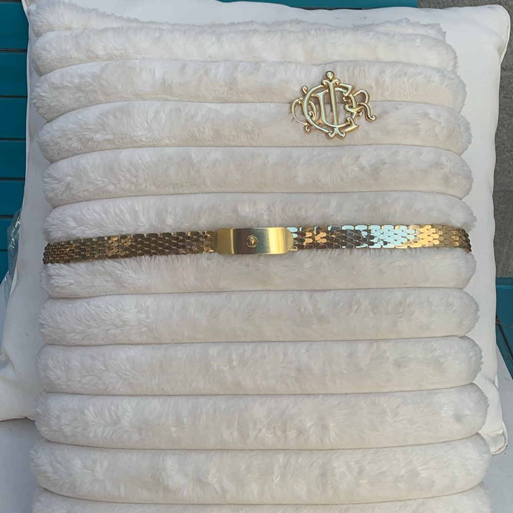 Vintage 1970s Fish Scale STRETCH BELT in Gold Tone Metal